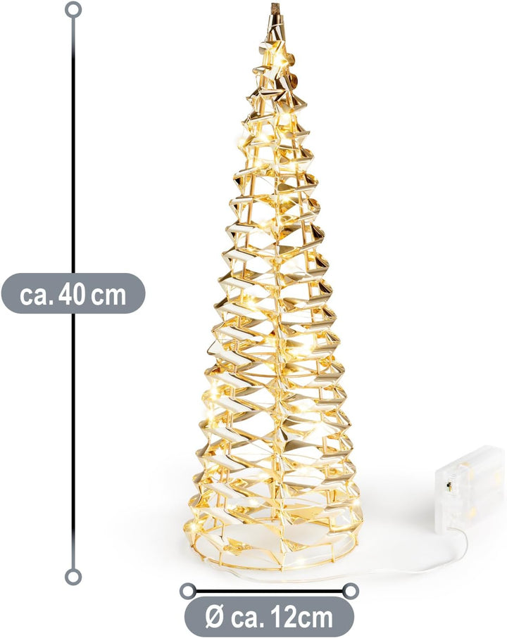 com-four® 2X LED-Pyramide mit Timer - 40 cm Lichterkegel - Deko Leuchtpyramide mit 30 warmweissen LE