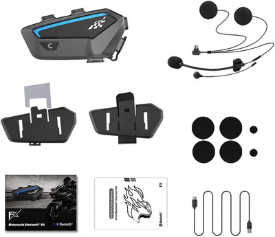 OBEST Motorrad Bluetooth Headset Helm Gegensprechanlage,Intercom-Kommunikationsbereich 2000 m,10 Fah