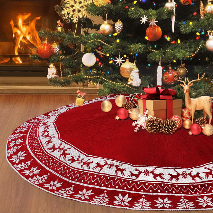 Weldomcor Weihnachtsbaum Rock 122cm Gestrickte Weihnachtsbaumdecke Pad Runde Elch Schneeflocken Gros