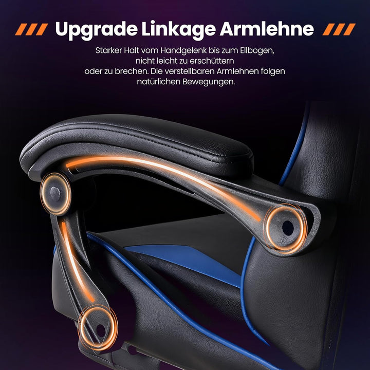 Sweetcrispy Gaming Stuhl, Gaming Chair mit Fussstütze Kopfstütze Lendenwirbelstütze, Ergonomischer P