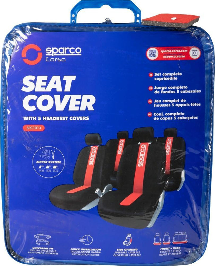 Sparco SPC1013 Set von Abdeckungen für Autositze, schwarz und rot, Modell CLASSIC, 9 Stück, Red
