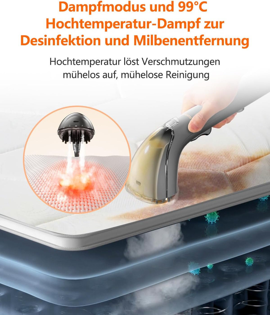 Uwant B200, Reinigungsgerät für Polster, 1900W, mit Dampfreinigungsfunktion | Geeignet für Teppiche,