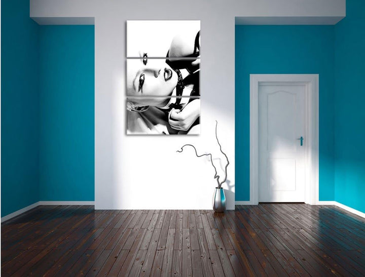 Pixxprint Sexy Woman mit Rose als Leinwandbild/Grösse: 3 Teilig (120x80) cm/Wandbild/Kunstdruck/fert