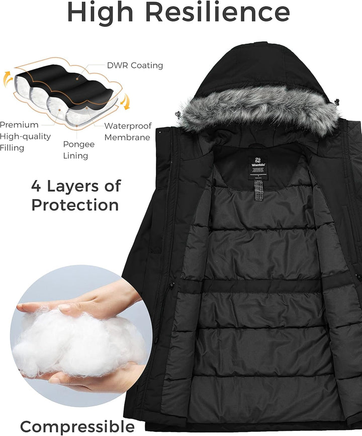 Wantdo Damen Winter Warm Puffer Mantel Wasserabweisend Outdoor Jacke Winddichte Oberbekleidung Mante