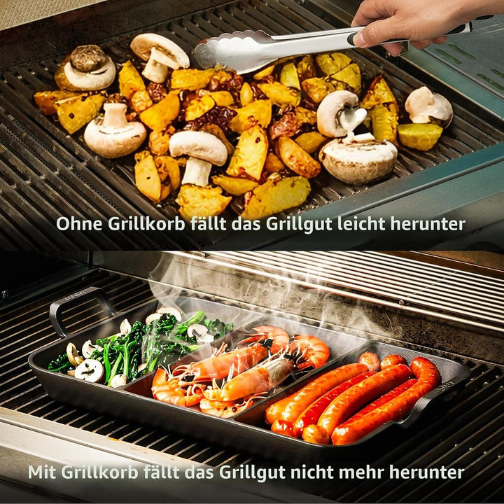 Onlyfire Gusseisenpfanne mit Griff, Universal Gusspfanne für Alle Grillarten, Rechteckig 41,6×31,5CM