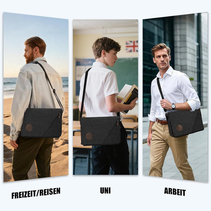Eshow Umhängetasche Herren 14 Zoll Wasserabweisend, Laptoptasche Messenger Bag aus Echtleder und Can