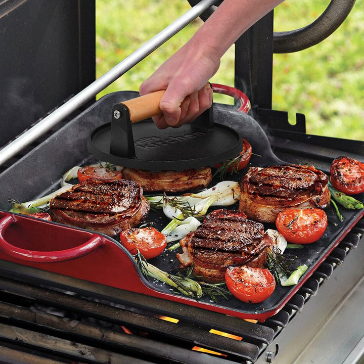 Joeji's Kitchen Burgerpresse - Burger Patty Presse aus Antihaft Gusseisen für perfekte Grillmarken -