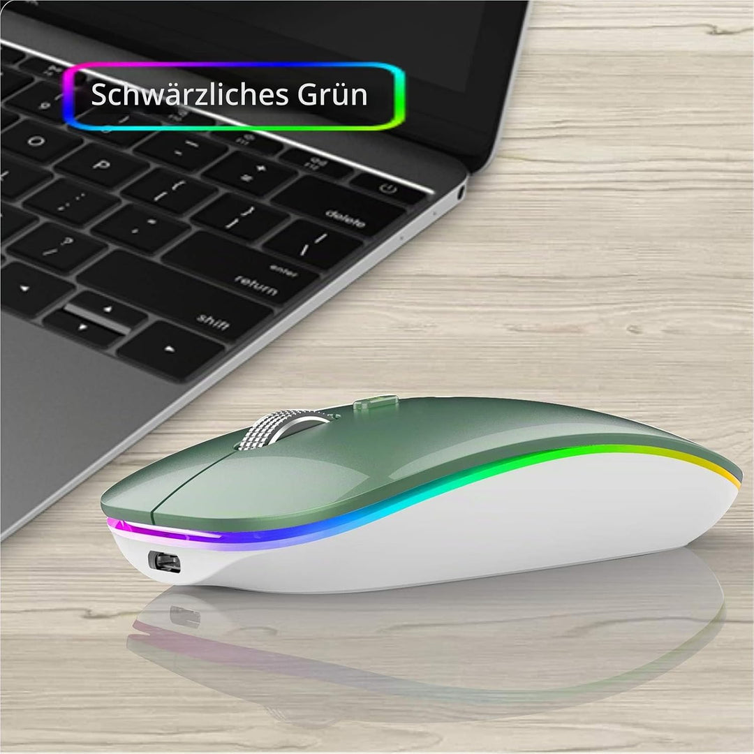 Uiosmuph G12 Maus Kabellos, LED 2.4G Leise Funkmaus Wiederaufladbar Wireless Mousemit Nano USB Empfä