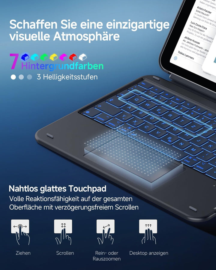 CACOE iPad 11 Hülle mit Tastatur (A16) 2025 & iPad 10. Generation 10,9 Zoll, Magnetisch Abnehmbare K