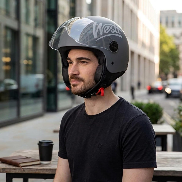 Westt Jethelm mit Visier Motorradhelm Herren Damen Helm Motorrad Roller Helm Mopedhelm Chopper Retro