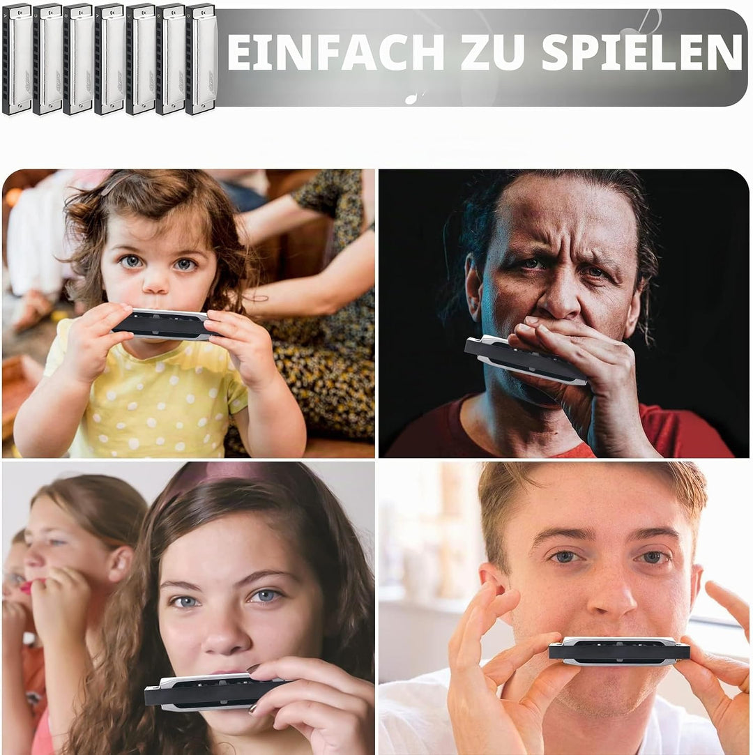 East Top 7 Tasten Mundharmonikaset verpackt, 7-Pack 10 Löcher 20 Töne Blues Diatonic Harmonica Für E