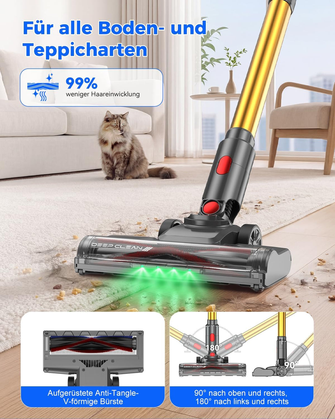 aonus A10 Akku Staubsauger, 55000Pa 500W 70Min Laufzeit Akkustaubsauger Kabellos mit LED Display, Se