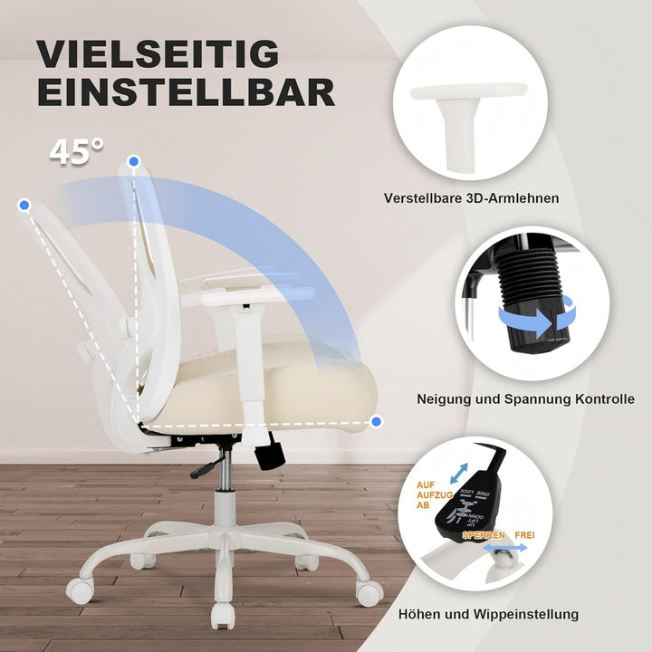 UEV Bürostuhl Ergonomisch bis 230KG, Wippfunktion,Schreibtischstuhl mit Armlehnen, höhenverstellbare