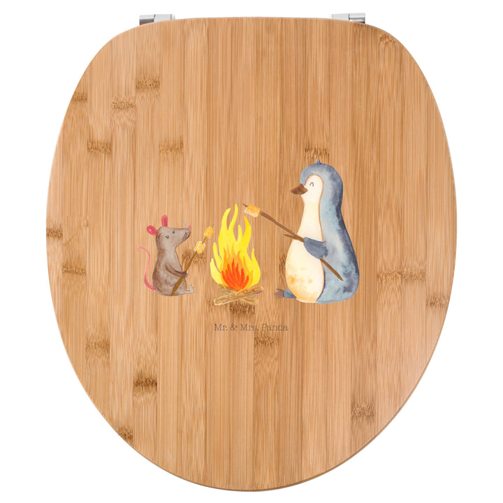 Mr. &amp; Mrs. Panda Motiv WC Sitz Pinguin Lagerfeuer - Geschenk, Toilettendeckel, Marshmallows, Büroall