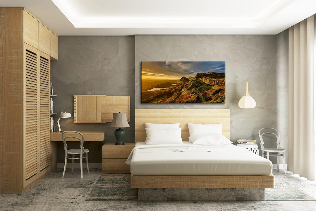 himmlische Landschaft in Schottland Panorama 60x30 cm als Leinwandbild, Motiv fertig gerahmt auf Ech