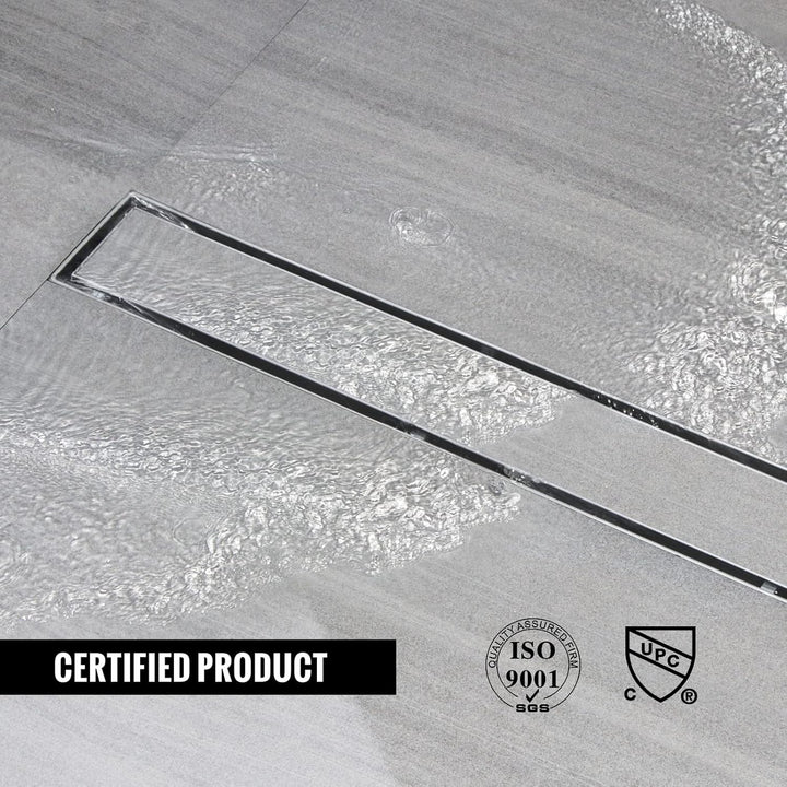 Duschrinne 120 cm, Befliesbar Duschrinne extra flach, Edelstahl Bodenablauf Komplettset mit 360°Siph
