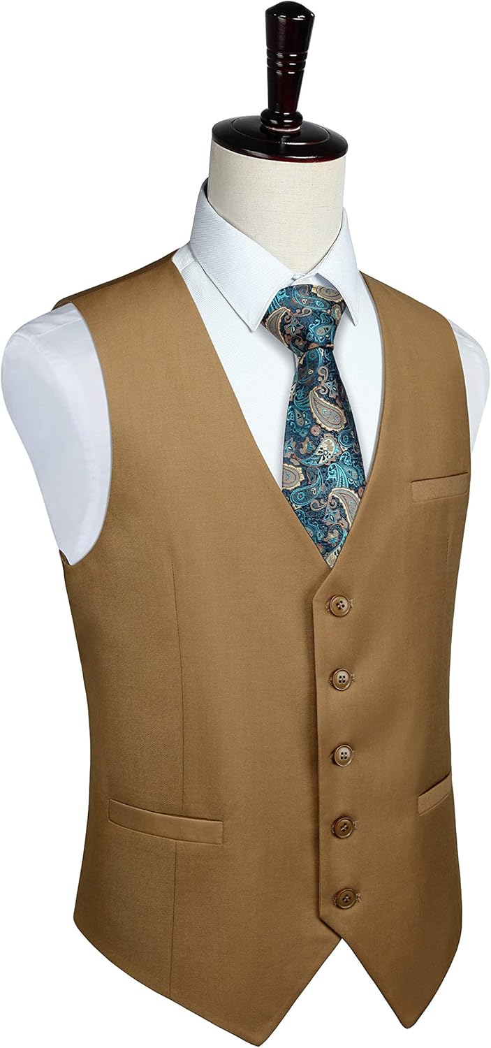 HISDERN Herren Formale Hochzeit Party Weste Baumwolle Einfarbig Weste XS Khaki, XS Khaki