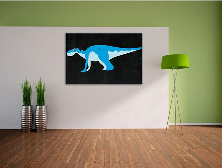 Pixxprint Niedlicher Dinosaurier schwarz, Format: 100x70 auf Leinwand, 100x70