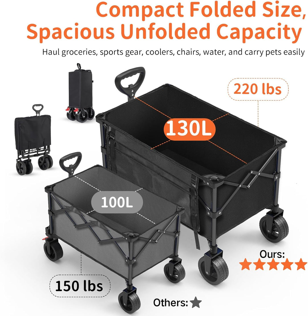 BELEEV Bollerwagen Faltbar mit Bremsen, Handwagen Faltbarer Gross XXL All Terrain Räder, Seitentasch