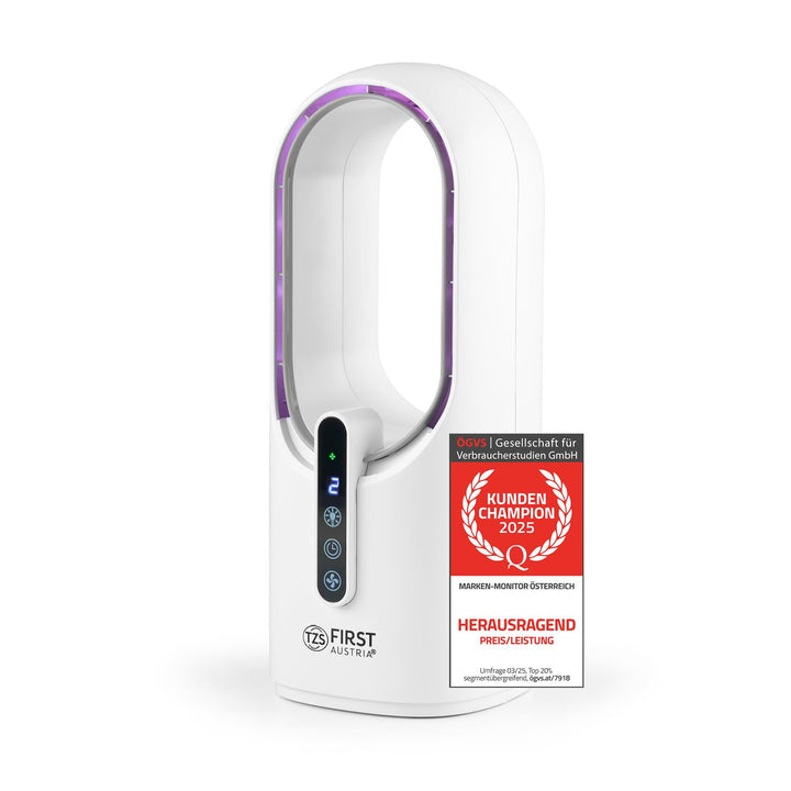 TZS First Austria Tischventilator mit Akku 2500mAh | USB Aufladekabel 5V | Leiser Ventilator mit Dis