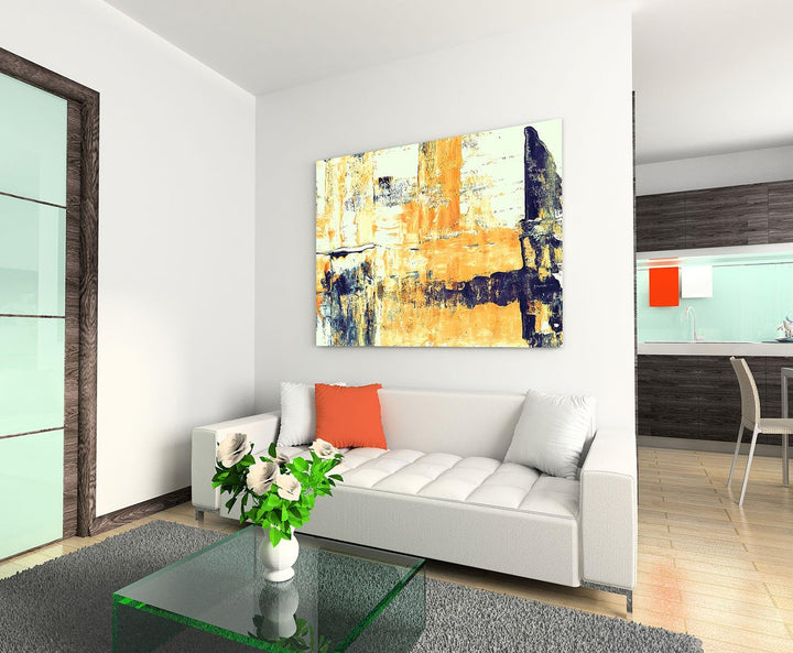 Paul Sinus Art 60x80cm Abstrakt001_Leinwandbild Abstrakte Kunst gelb weiss schwarz Kunstdruck auf Le