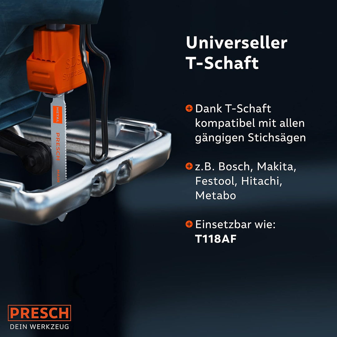 Presch Stichsägeblätter Metall Profi 10 Stk. (Edelstahl, Metall) - Für rostfreie Stähle (1-3mm) - Pr