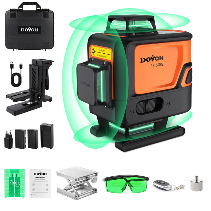 DOVOH Kreuzlinienlaser 360, Selbstnivellierung 4D 360 grad laser, 16 Linien Grüner Strahl, Ausrichtu