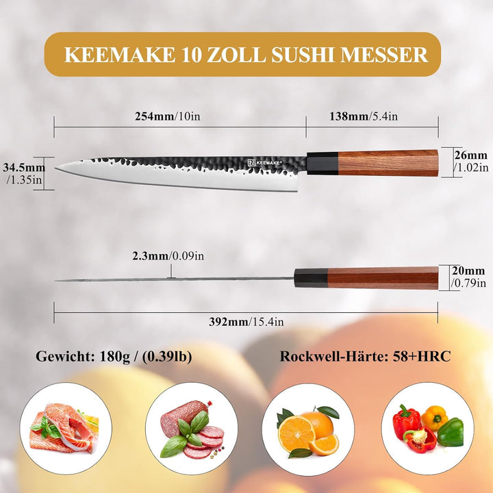 KEEMAKE Sashimi Sushi Messer, Japanisches Messer Fischmesser 25 cm Klinge aus hochwertigem Edelstahl