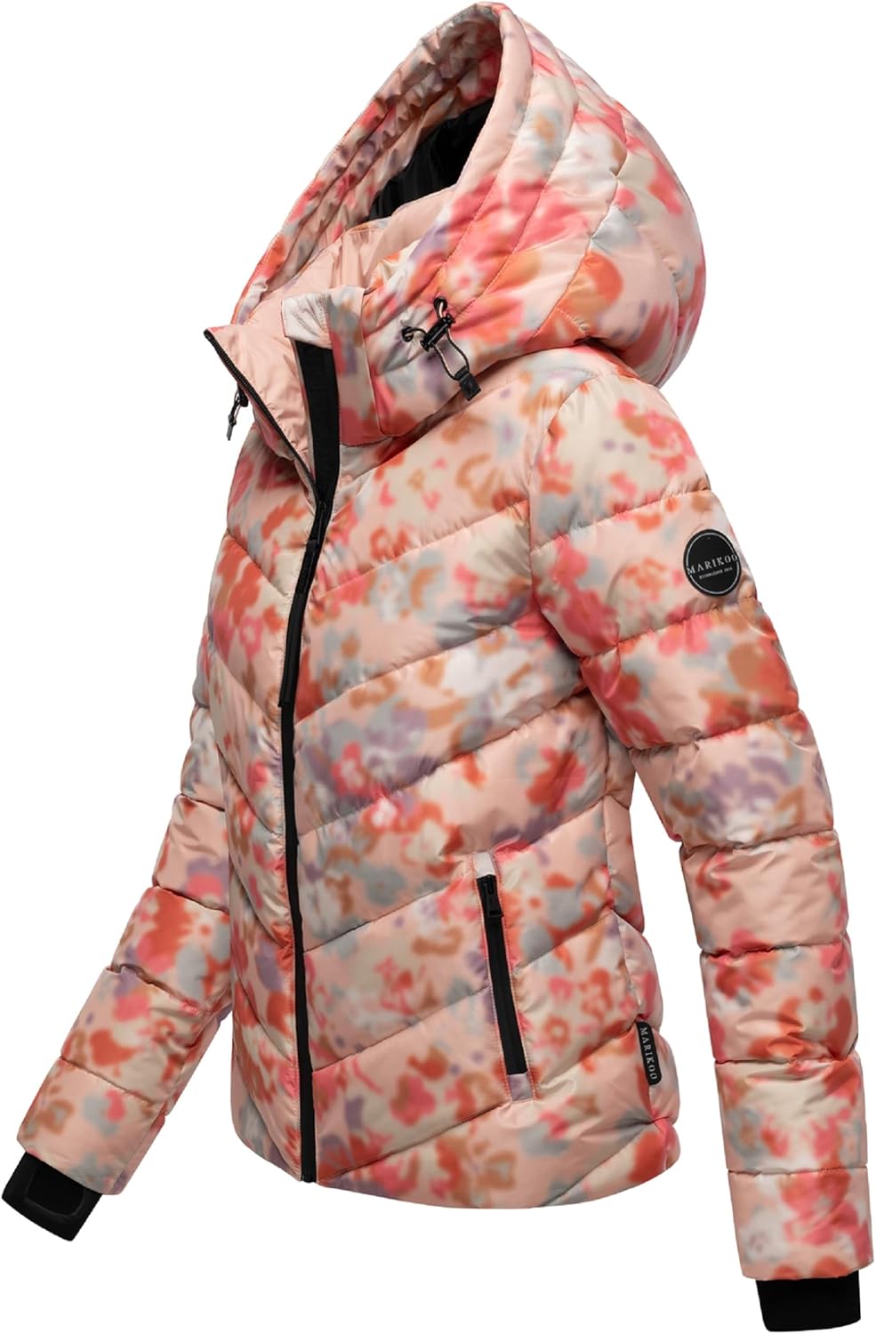 MARIKOO Damen Winterjacke warme Steppjacke mit abnehmbarer Kapuze Samuiaa XVI XS-3XL XS Wild Flower,