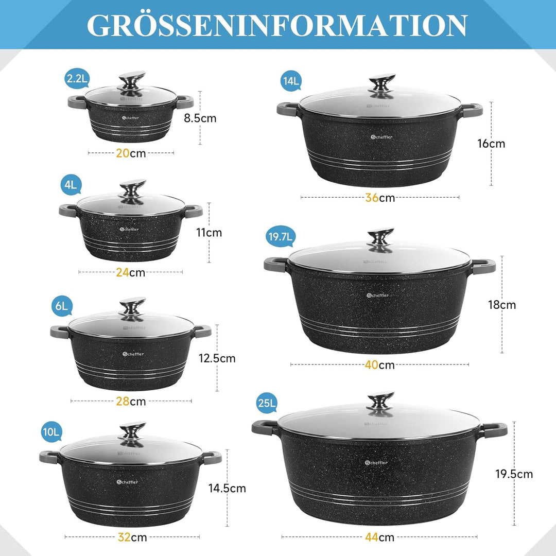 Scheffler Topfset mit Glasdeckel Kochtopf Set Induktions Töpfe Set, 2.2L/24cm,4L/28cm,6L,Töpfe Set,