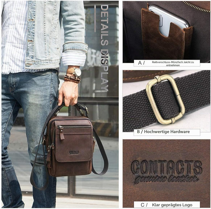 Contacts Echtes Leder Herren Laptop Mini Tab Messenger Crossbody Tasche Handtasche Kaffee