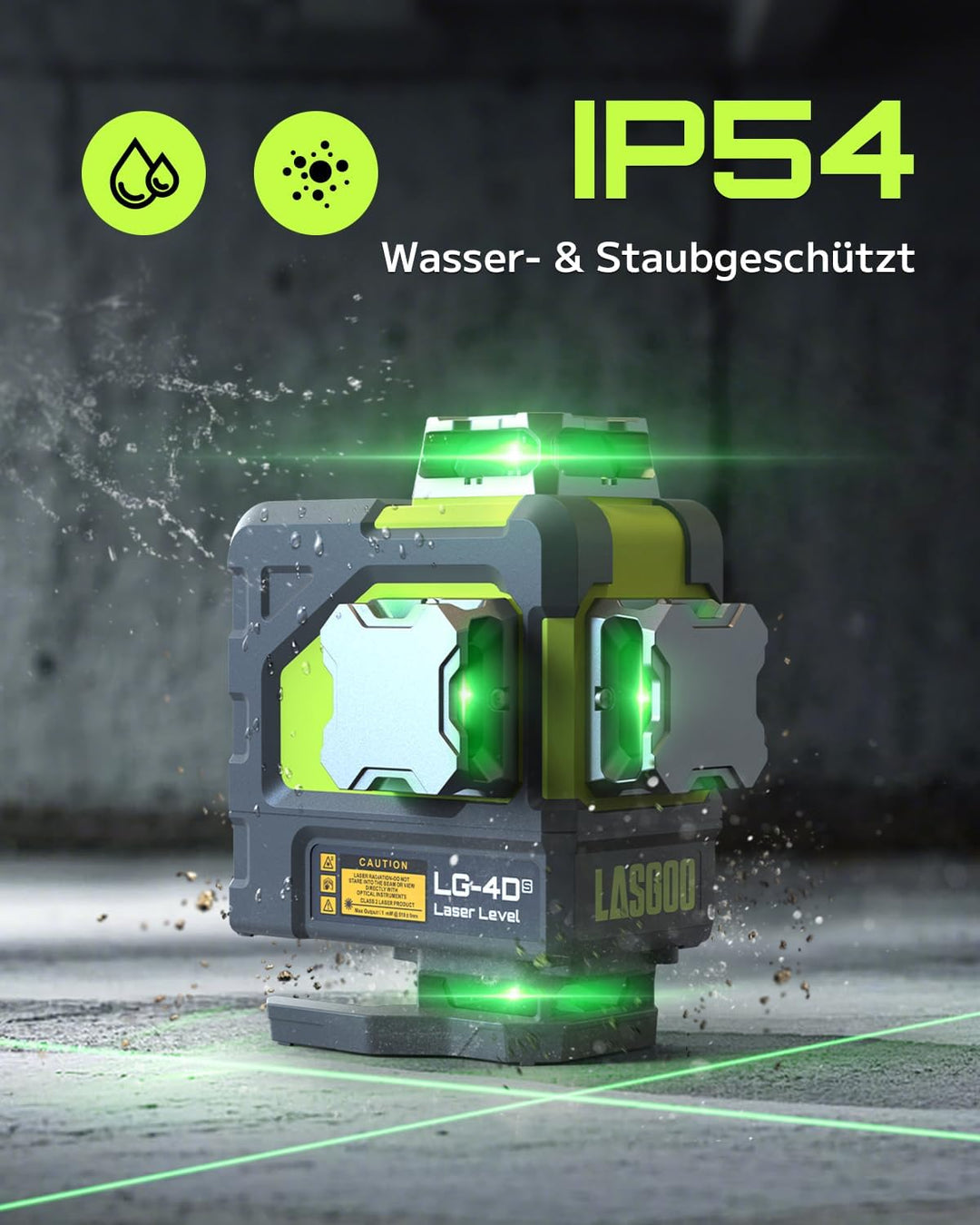 LasGoo 4x360° selbstnivellierendes Laser-Nivellier, 16 Linien grünes Kreuz, für Bauprojekte und Heim