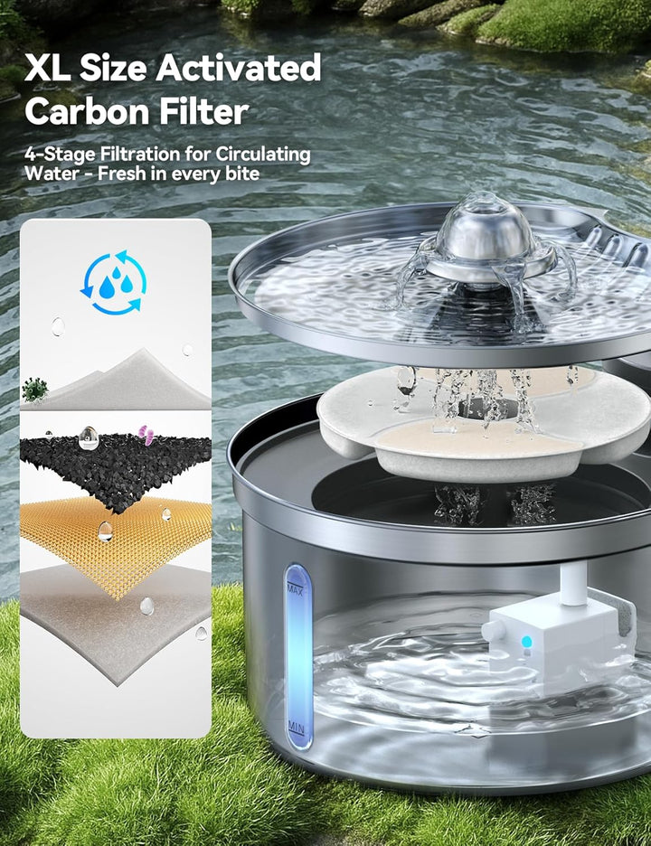 Katzenbrunnen Edelstahl Kabellos mit Sensor für Katzen und Hunde 3,5L|FEELNEEDY [FN-W19] Wasser-und