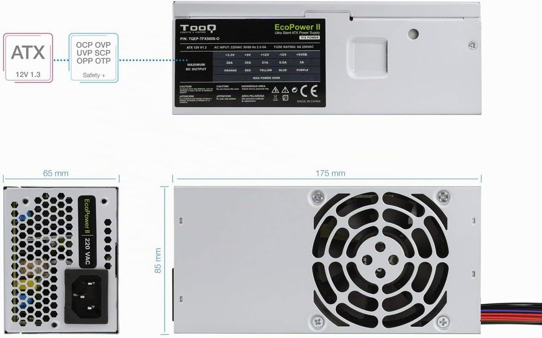 TooQ TQEP-TFX500S-O - 500 W Ecopower II Netzteil TFX 12V V1.3 OEM Silent Fan