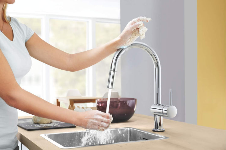 GROHE Minta Touch - Elektronische Einhand- Spültischarmatur (C- Auslauf, herausziehbare Duale- Spülb