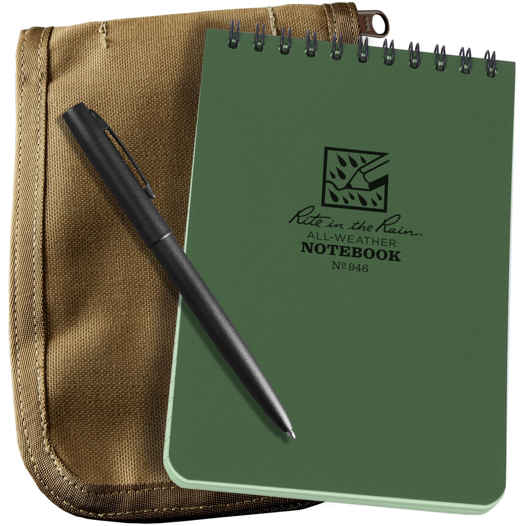 Rite in the Rain Weatherproof 4" x 6" Top-Spiral Notebook Kit: Tan CORDURA Fabric Cover, 4" x 6" Gre