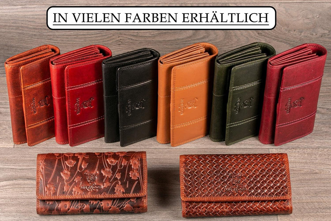 MATADOR Geldbörse Damen – Echtleder mit 16 Kartenfächern | TüV Geprüfter RFID Schutz | Portemonnaie