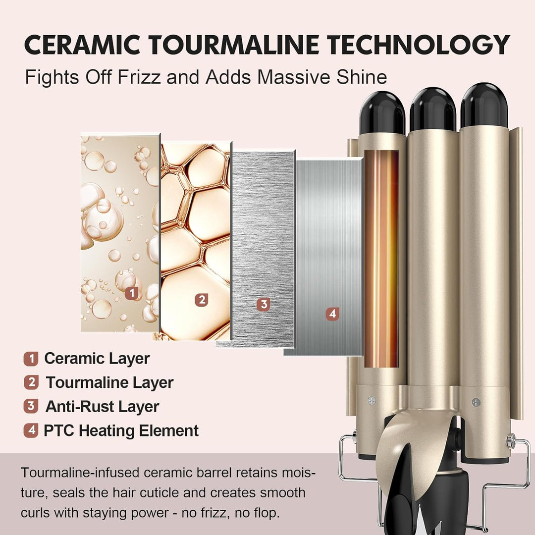 Welleneisen 3 Fässer Lockenstab KLEINE WELLEN Φ22mm, AIMERVO Waver 14 Temperaturstufen 80-210℃, für