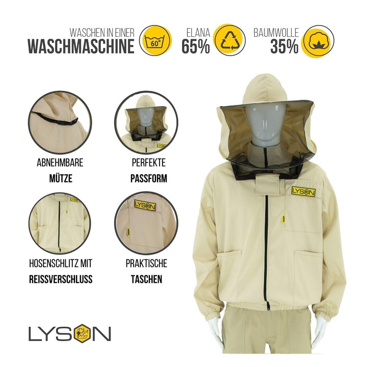 LYSON Imkerjacke mit abnehmbarem Hut, Imkerbluse mit Schleier, Schutzhemd für Imker Beekeeping Jacke