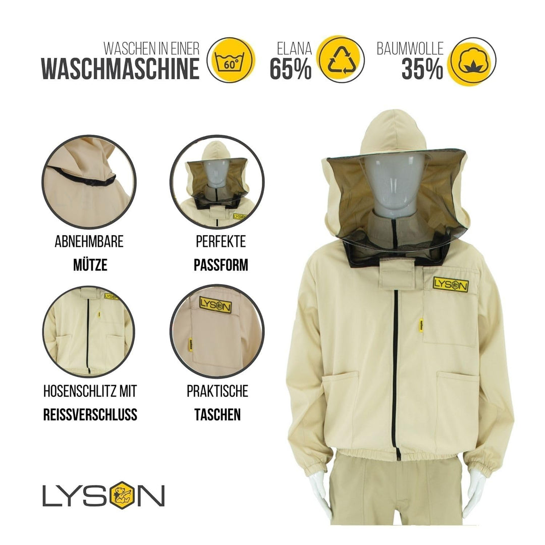 LYSON Imkerjacke mit abnehmbarem Hut, Imkerbluse mit Schleier, Schutzhemd für Imker Beekeeping Jacke