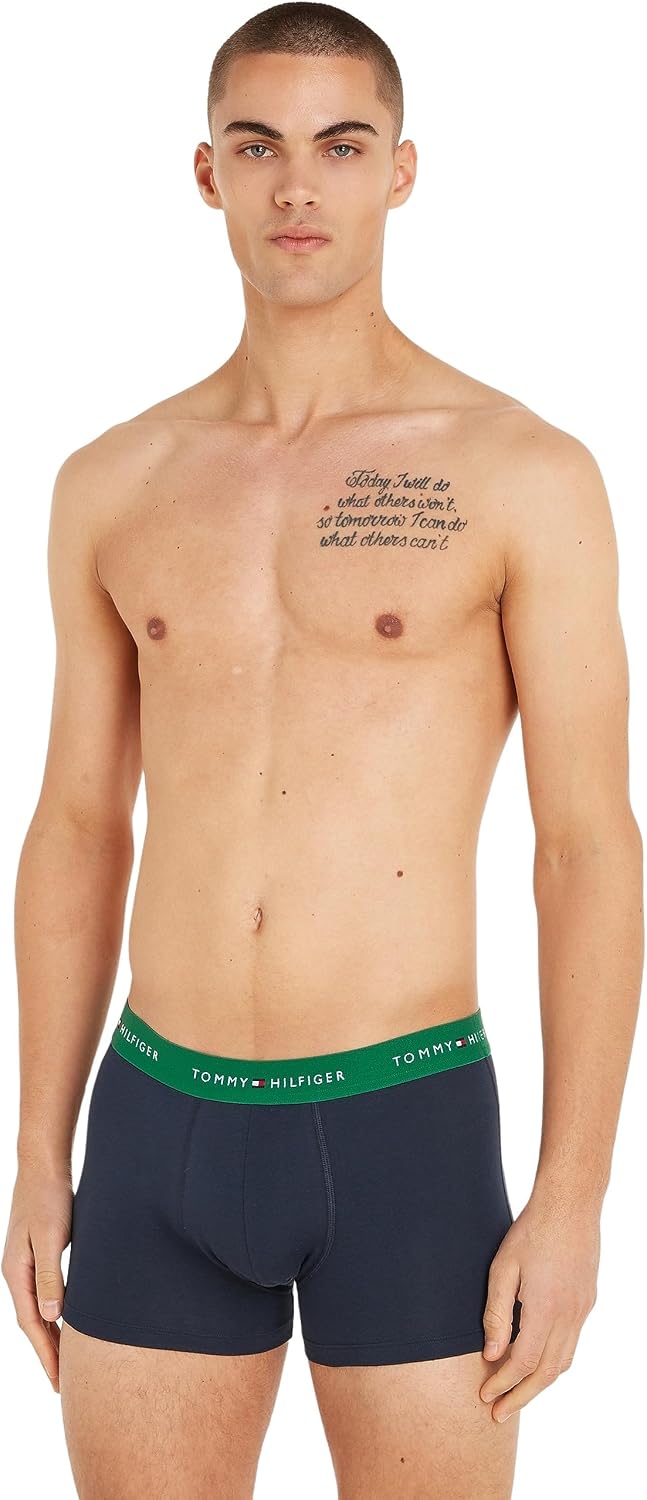 Tommy Hilfiger Herren 3er Pack Boxershorts Trunks Unterwäsche S Blue (Rouge/Nouveau Green/Desert Sky