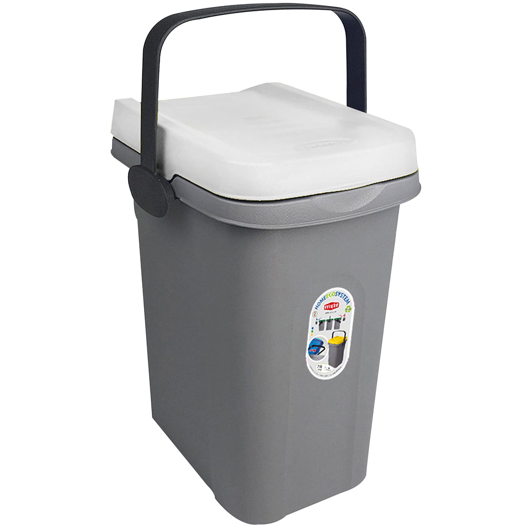Abfalleimer 7 Liter Weiss 19x23x30,5cm - mit Gummidichtung im Deckel mit dem Henkel verschliessbar -