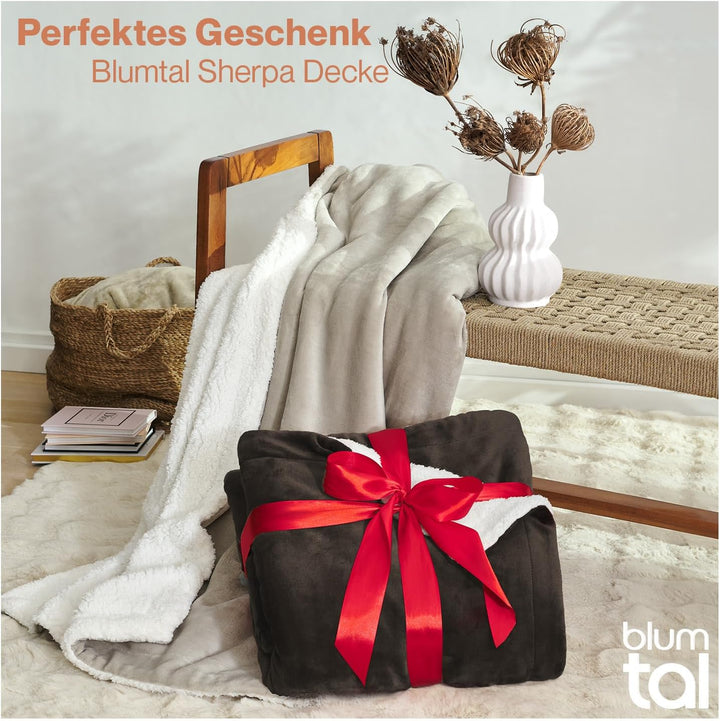Blumtal Flauschige Sherpa Kuscheldecke – hochwertige Wohndecke, super weiche Fleecedecke als Sofaübe