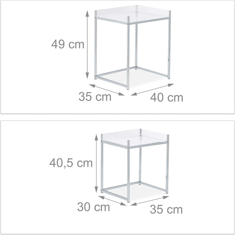 Relaxdays Beistelltisch im 2er Set, eckig, modernes Design, Acryltisch für Wohnzimmer, HBT: 49 x 40