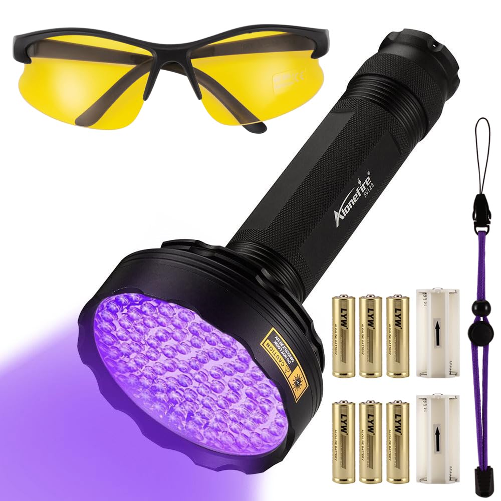 Alonefire SV128 395nm UV Taschenlampe 128 LED Schwarzlicht Taschenlampe für Skorpion, Haustier Urin