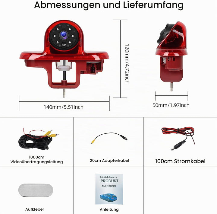 720P HD Rückfahrkamera für Renault Trafic 2001-2014/Opel Combo 2001-2011/ Opel Vivaro 2001-2014, 140