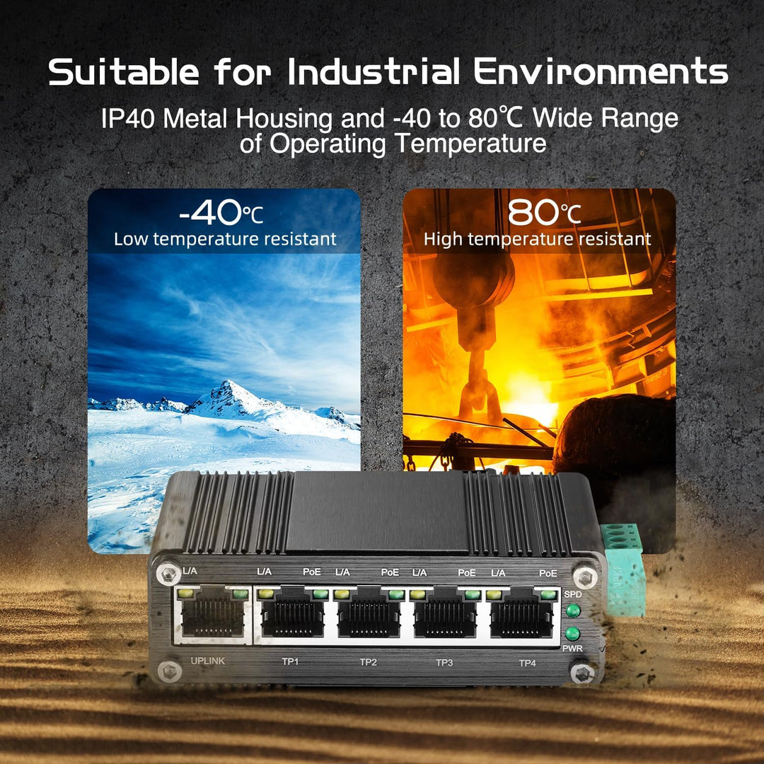 Binardat Industrial Mini 5 Port Gigabit Solar POE Switch, Eingang DC9V-54V bis DC48V Voltage Booster