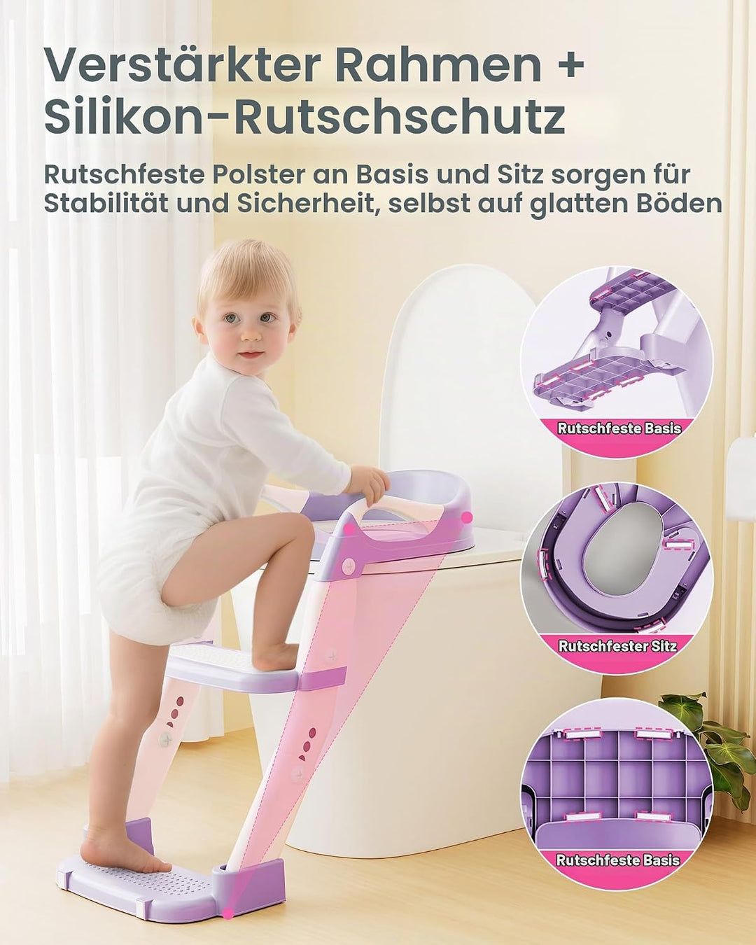 Yucch Toilettensitz Kinder mit Treppe – Upgraded 2-in-1 Kind Toilettensitz höhenverstellbar, rutschf