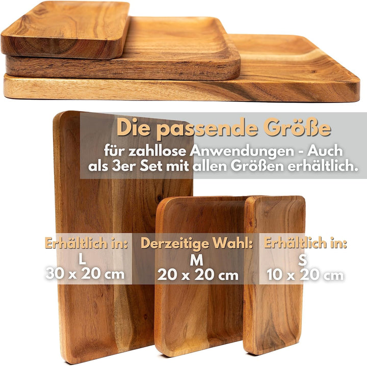 Holztablett Viereckig aus Akazie - 2er Set 20 x 20 cm Gross/Dekotablett Holz Rechteckig/Holzbrett Sc