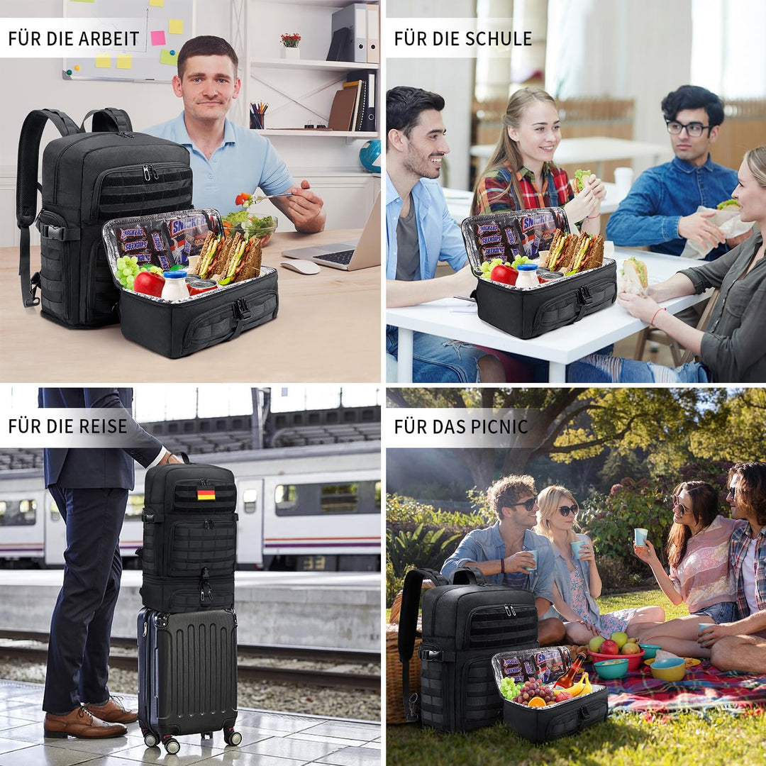 BERTASCHE Lunch Rucksack, 17 Zoll Laptop Rucksack mit Kühltasche, 2-IN-1 Arbeitrucksack für Herren,
